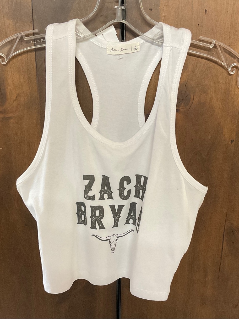 Zach Bryan White Racerback Crop Tank - Women's